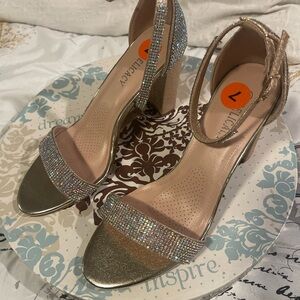 Glittery Gold Heels with Ankle Strap